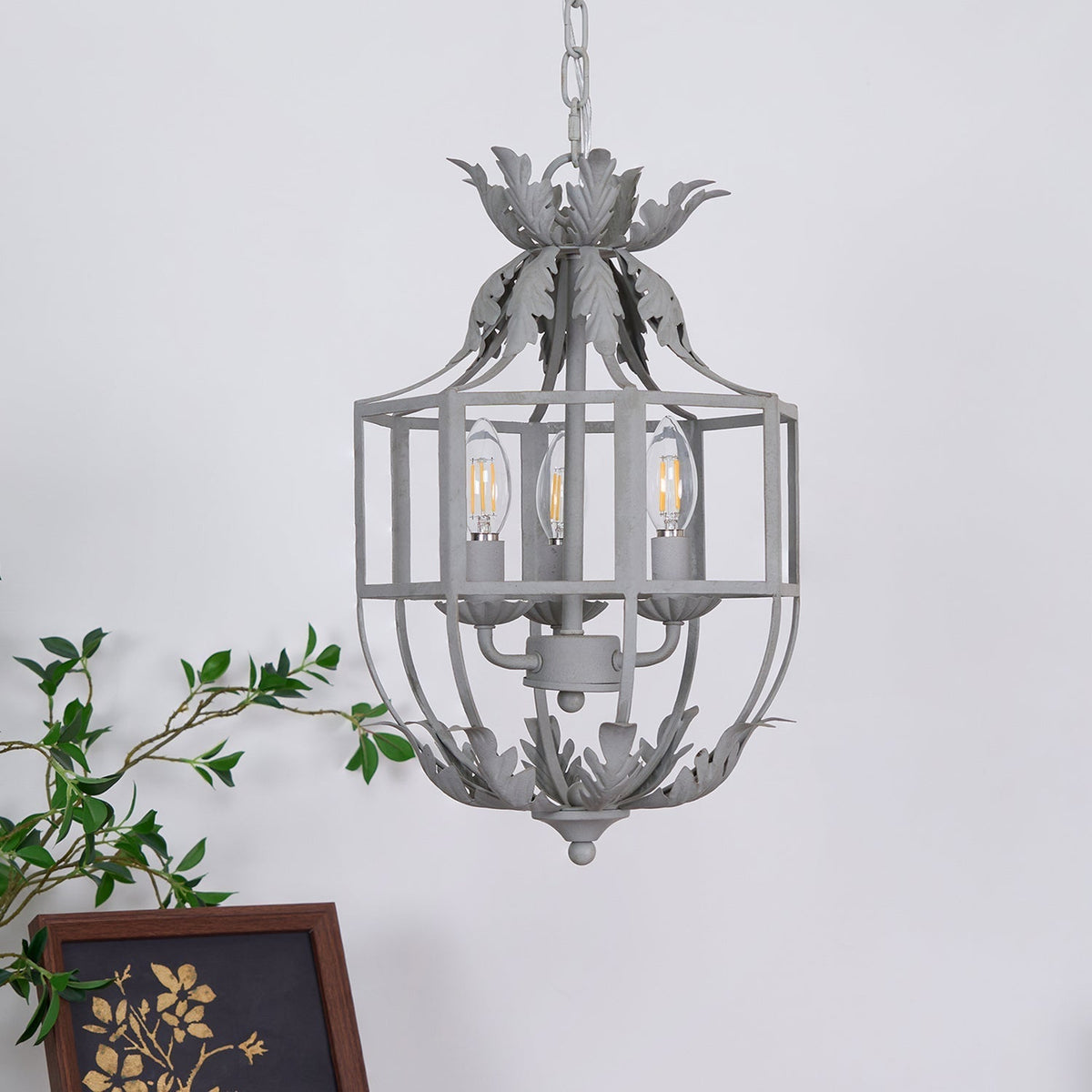 Soraaine Kronleuchter Retro Cage Grau Kerzenlicht