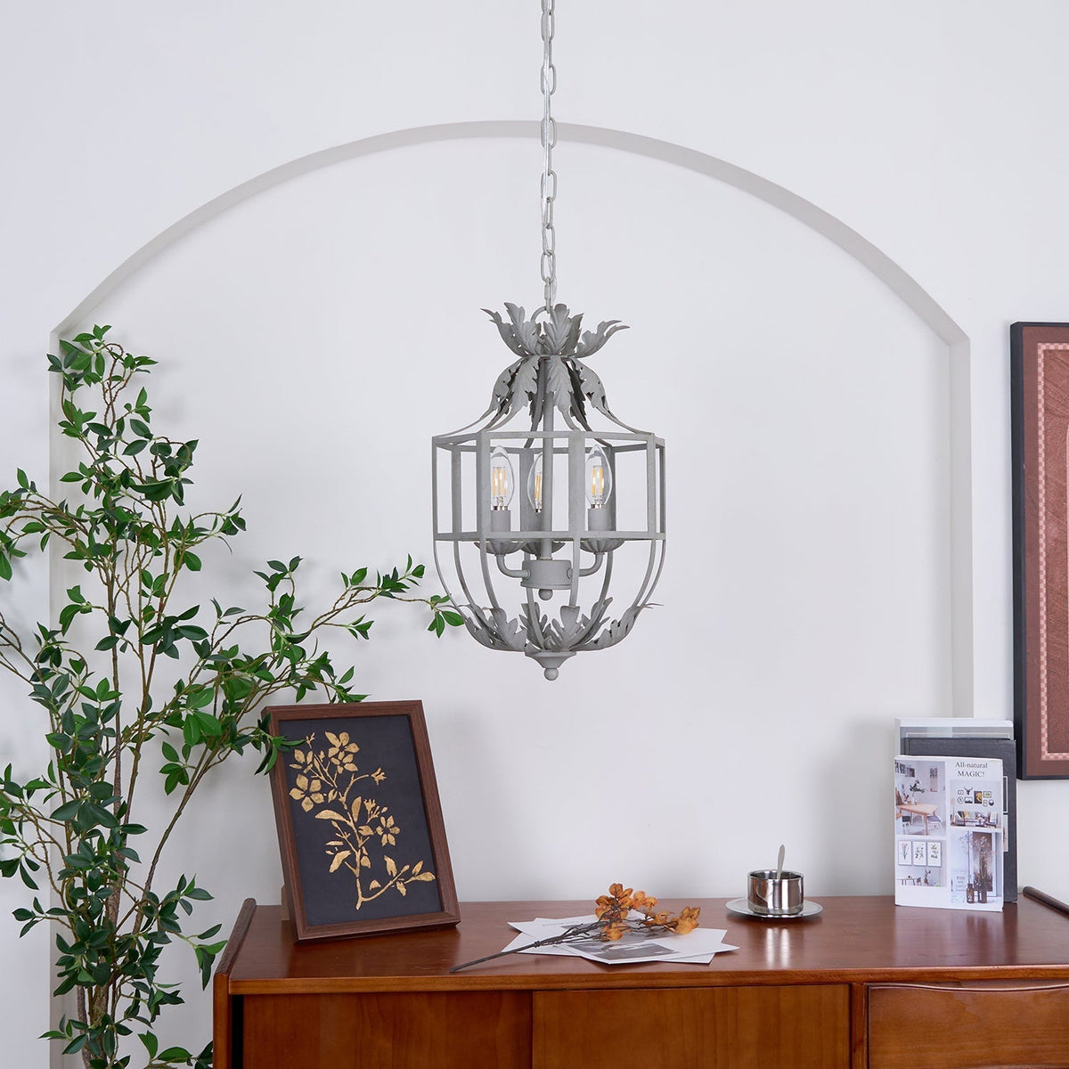 Soraaine Kronleuchter Retro Cage Grau Kerzenlicht