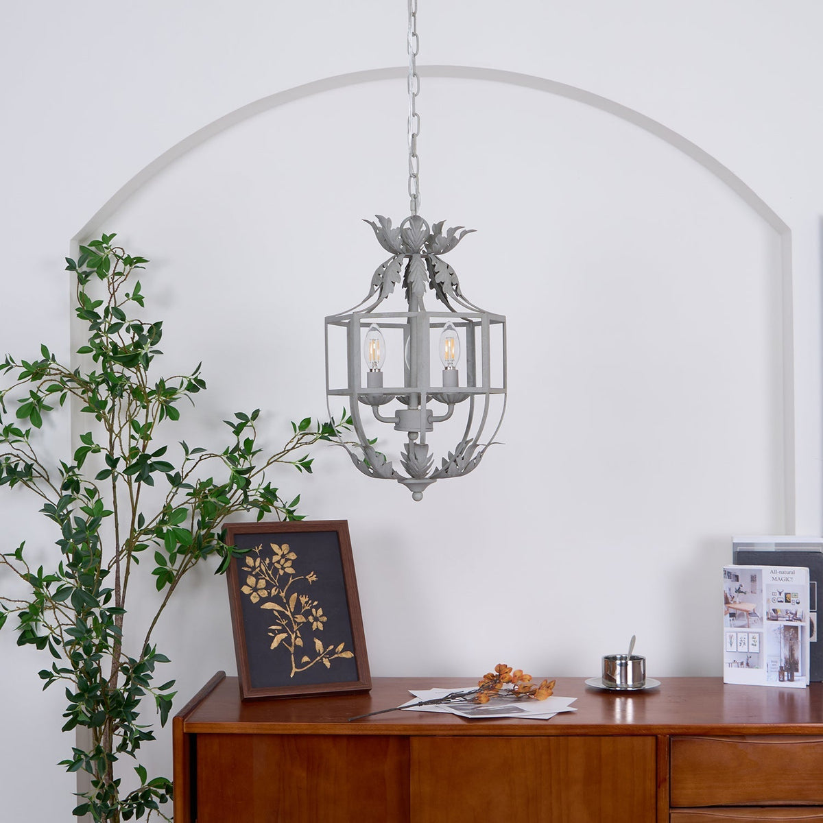 Soraaine Kronleuchter Retro Cage Grau Kerzenlicht