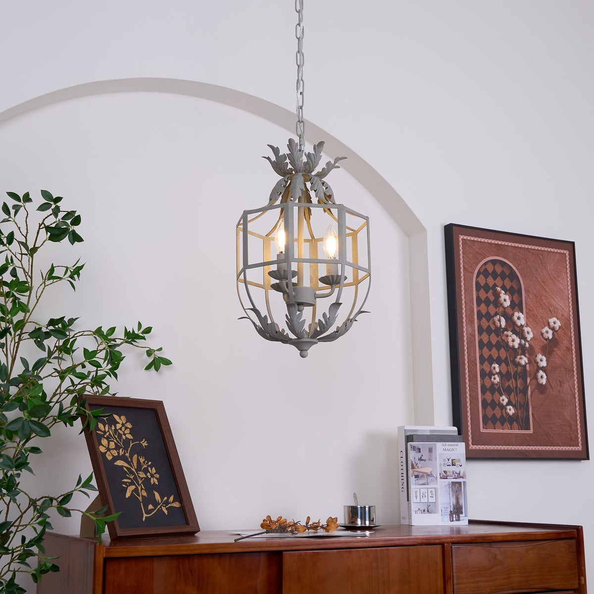 Soraaine Kronleuchter Retro Cage Grau Kerzenlicht