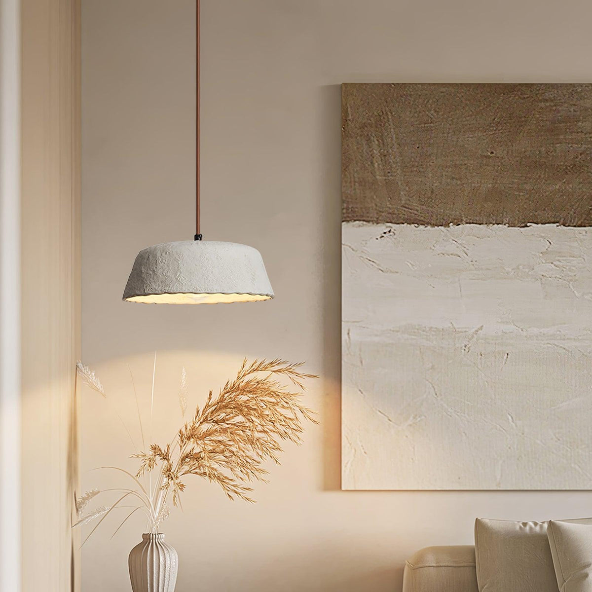 Stone zeitgenössische Pendelleuchte aus Holz in Grau-Keramik und dunklem Holz