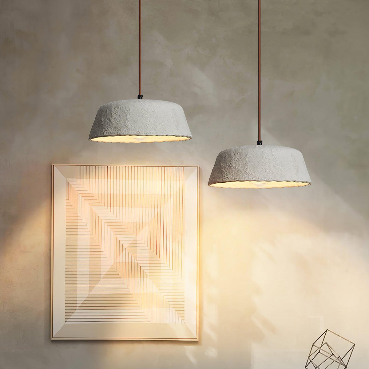 Stone zeitgenössische Pendelleuchte aus Holz in Grau-Keramik und dunklem Holz