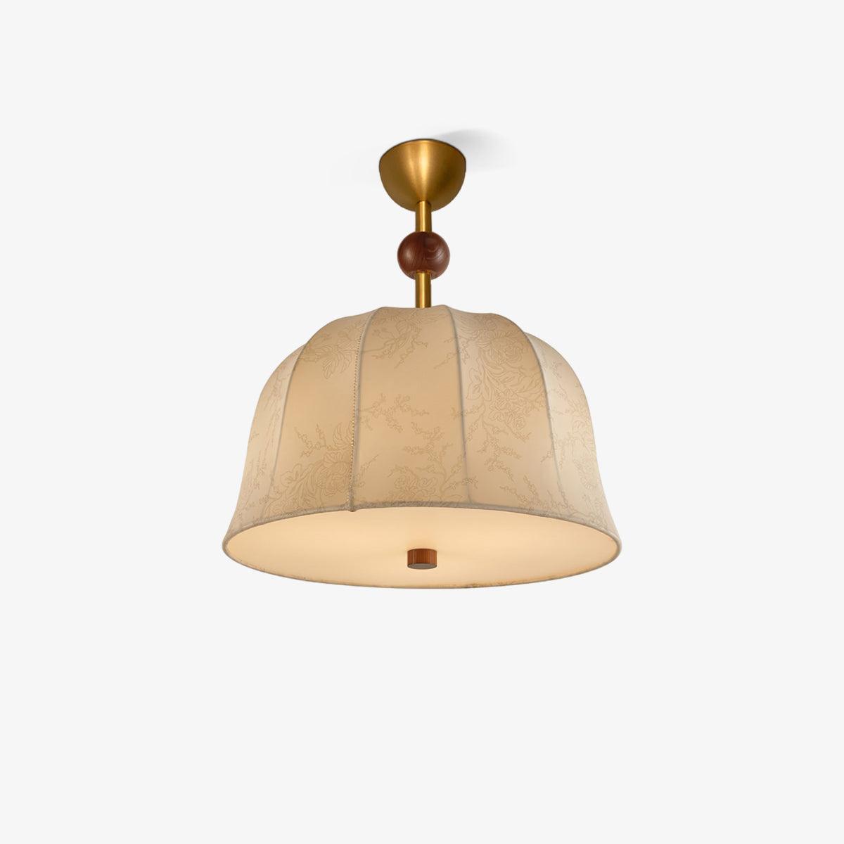 Deckenleuchte aus Stoff, Metall und Holz für elegante warme Innenräume