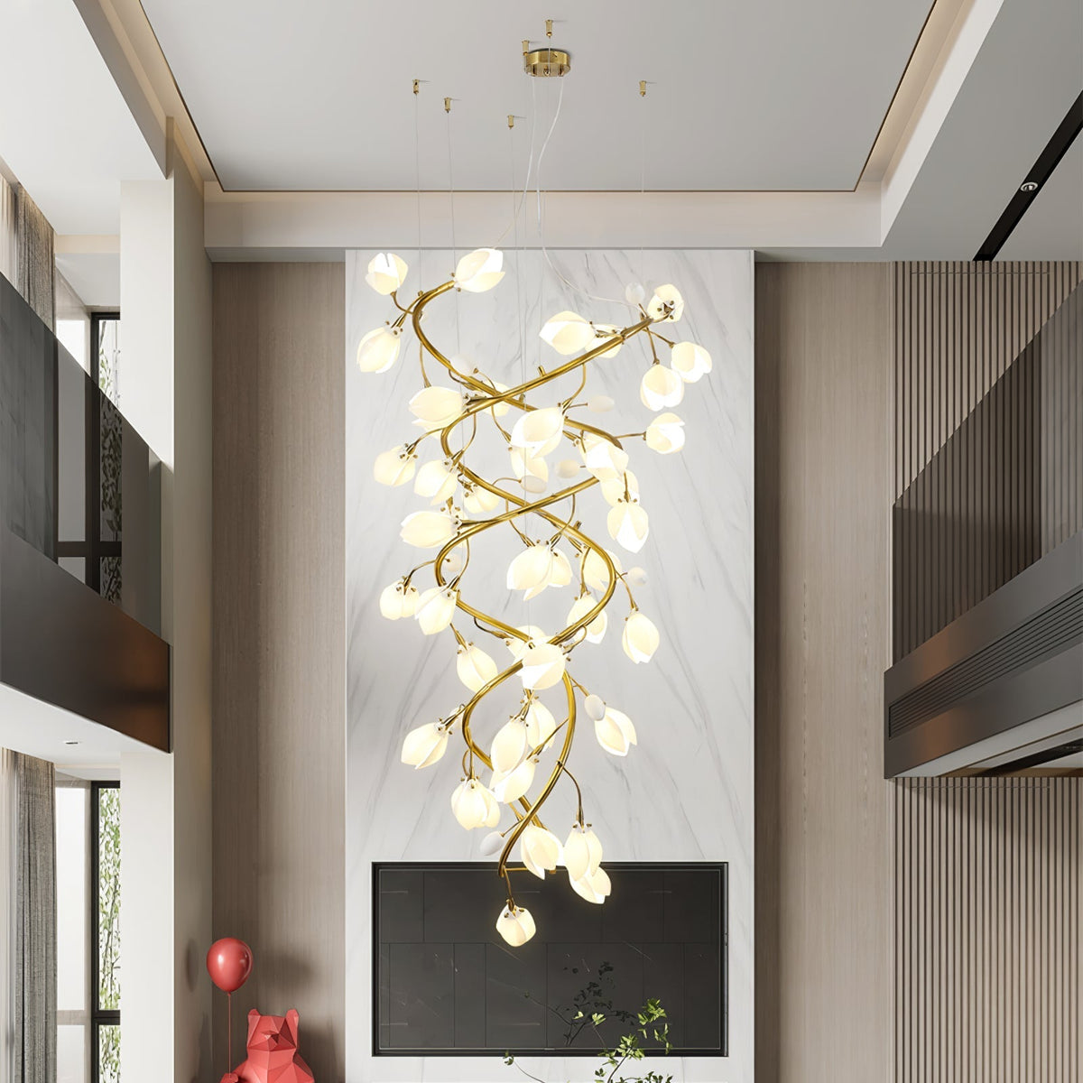Evene Spiral-Kronleuchter aus Keramik in Messing