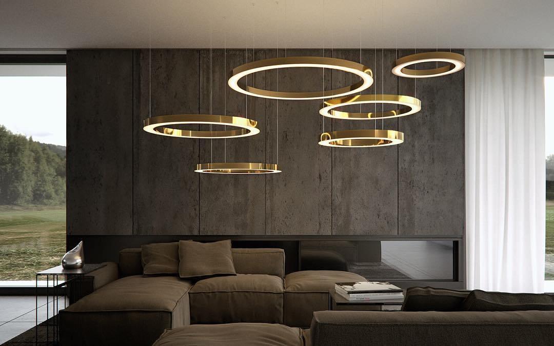 Dexlin Pendelleuchte LED-Ring Gold modern 3-Ring