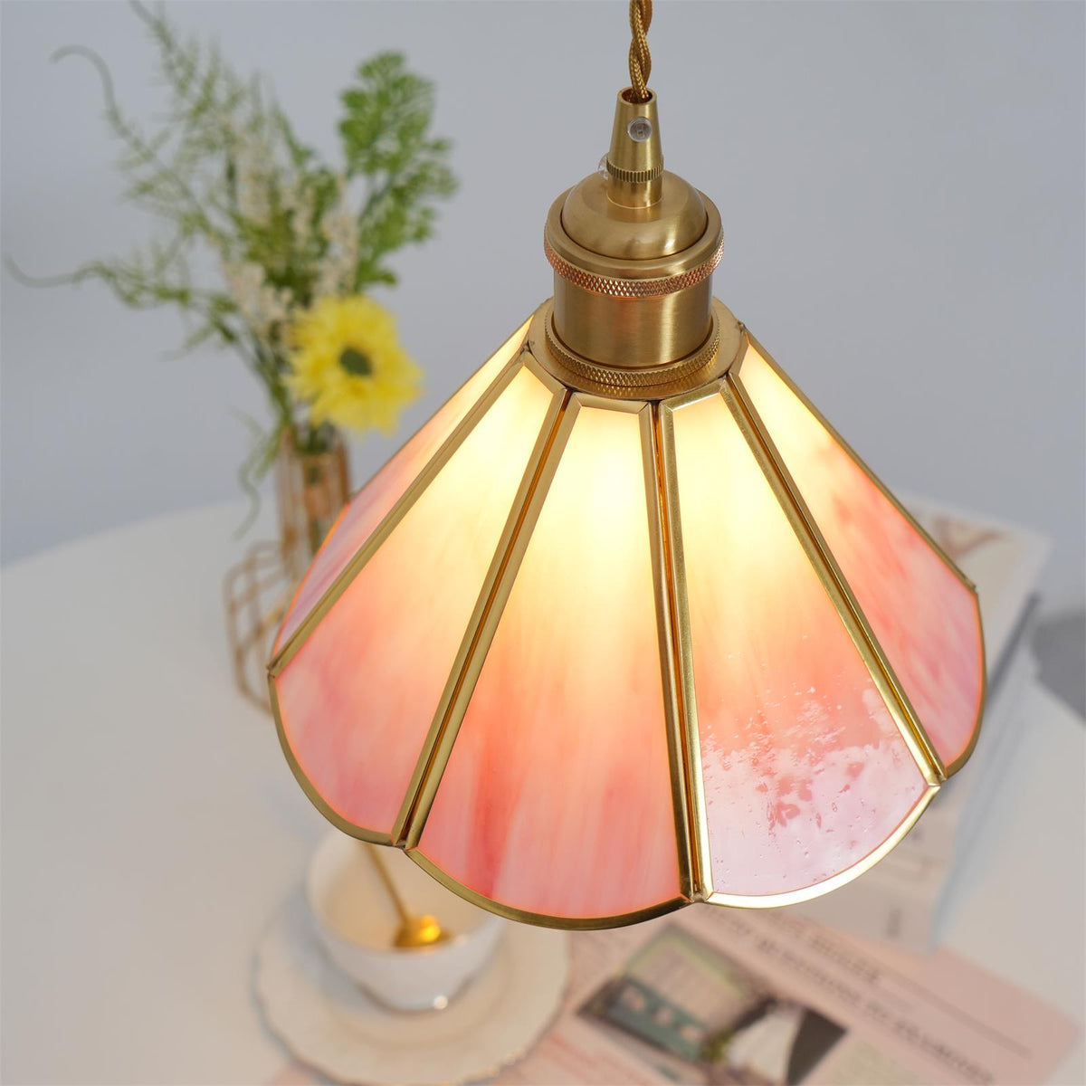 Lione Pink Stained Glas Pendelleuchte