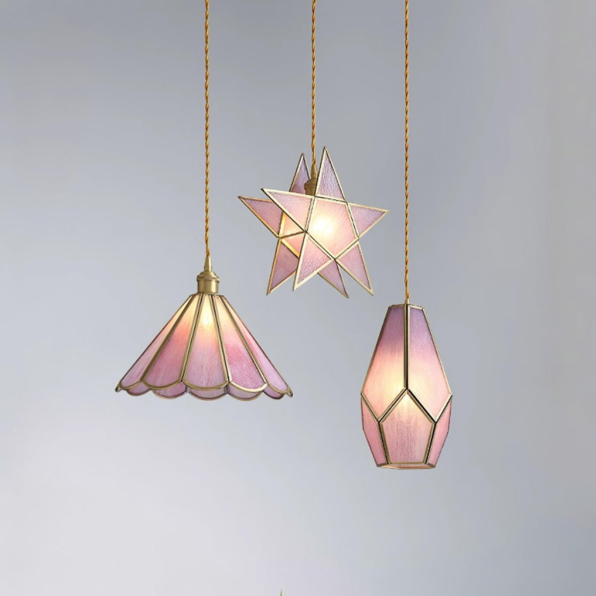 Lione Pink Stained Glas Pendelleuchte
