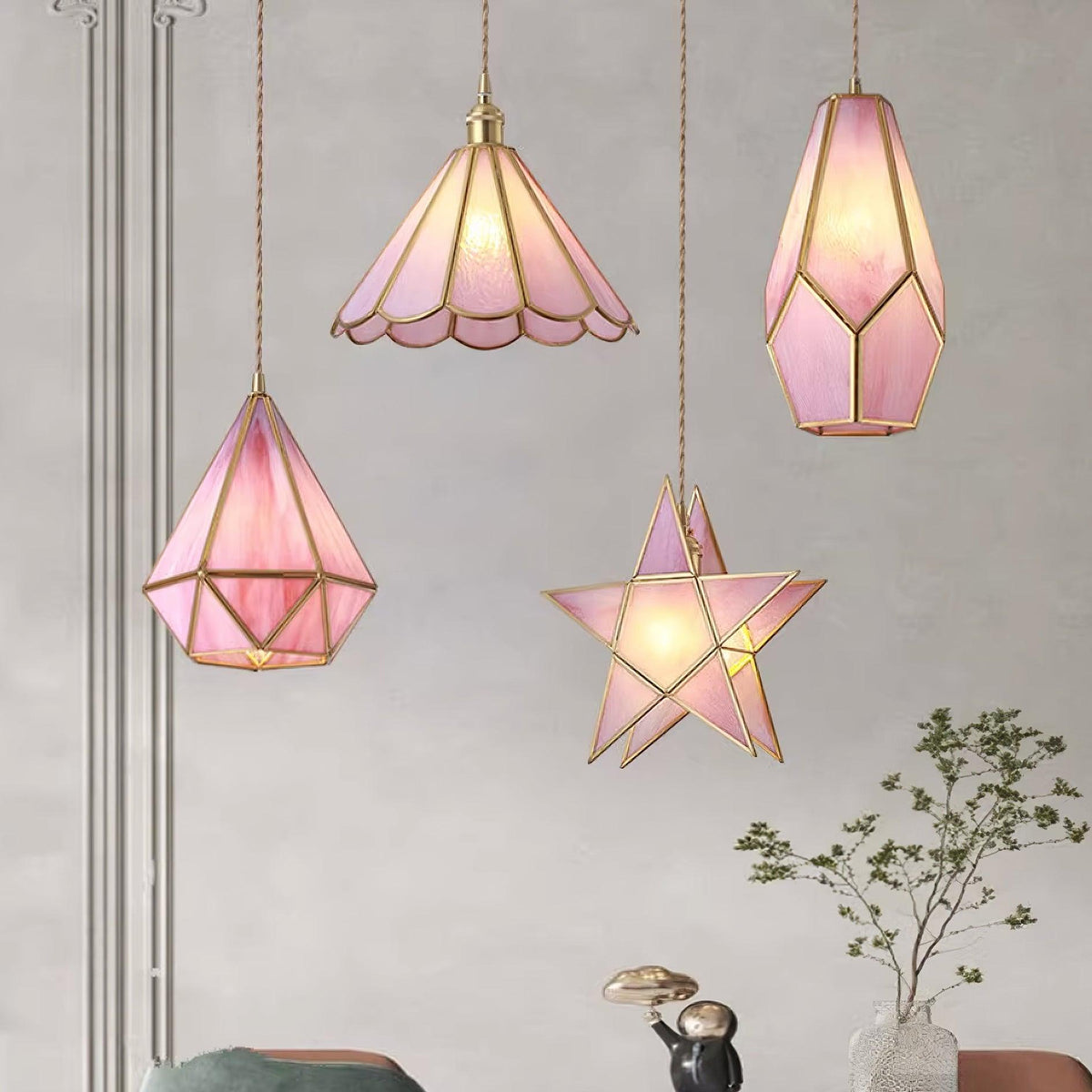 Lione Pink Stained Glas Pendelleuchte
