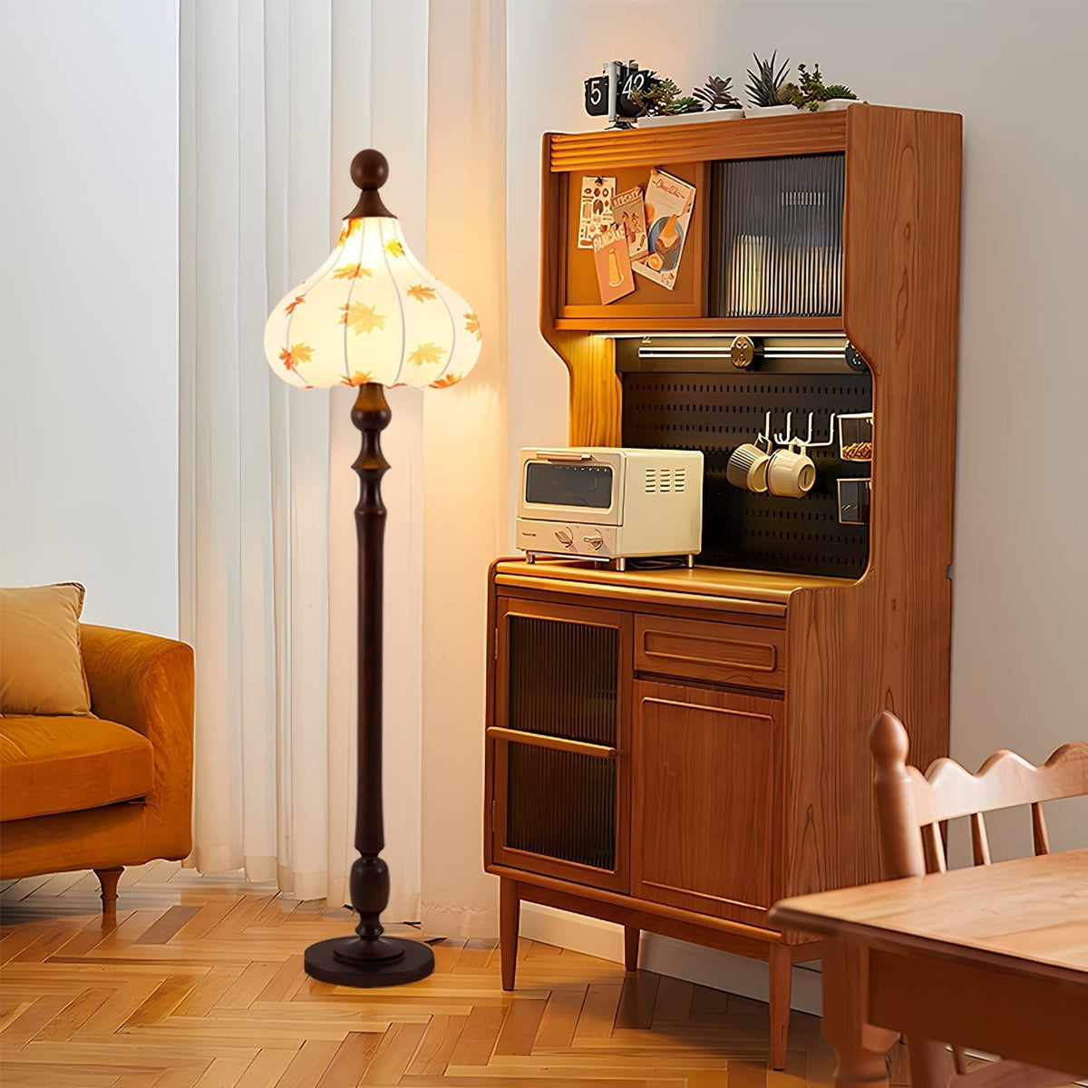 Maplen Holz-Stoff-Vintage-Stehleuchte