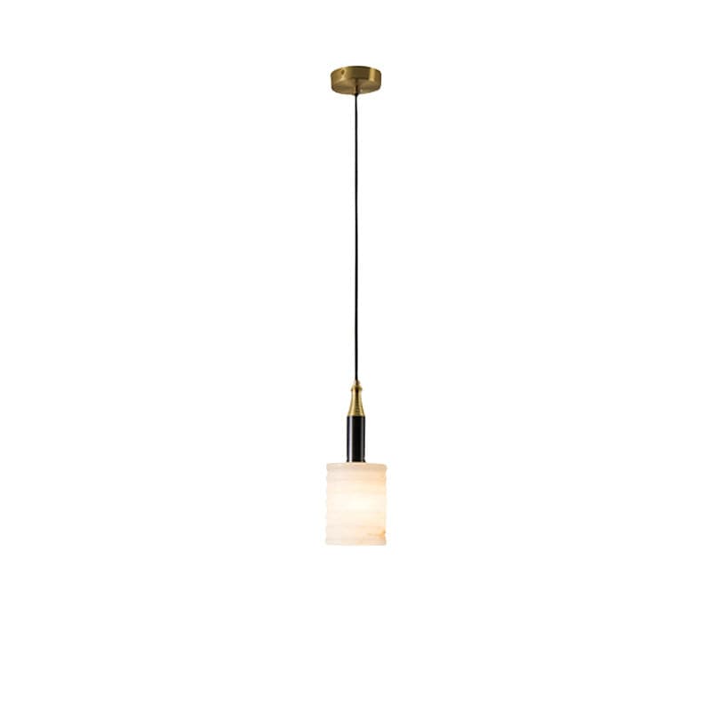 Alabaster-Pendelleuchte mit geripptem Zylinder
