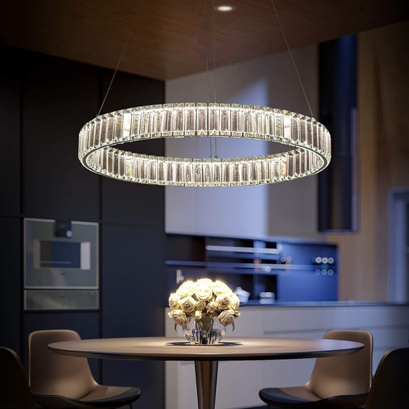 Kristy LED Eleganter Rund Kristall Kronleuchter, Klar, Wohnzimmer