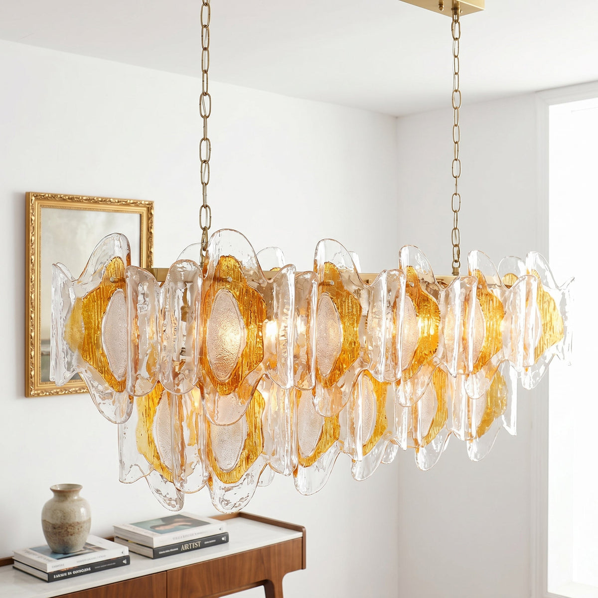 Liorueon Kronleuchter aus Glas mit langer Form
