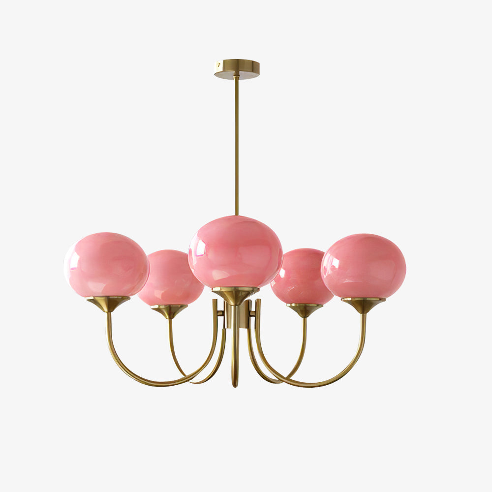 Velenian Kronleuchter rosa Glas Kugel Gold