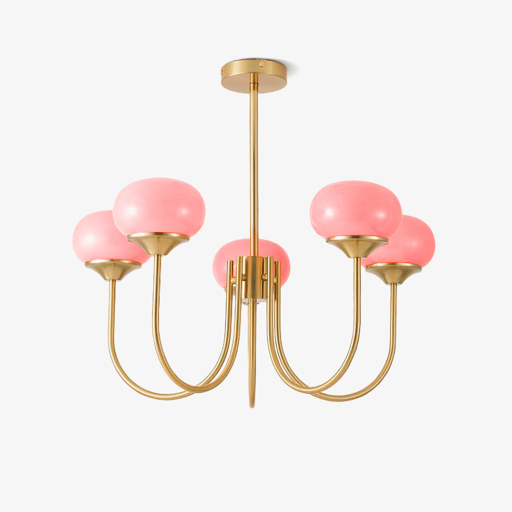 Velenian Kronleuchter rosa Glas Kugel Gold