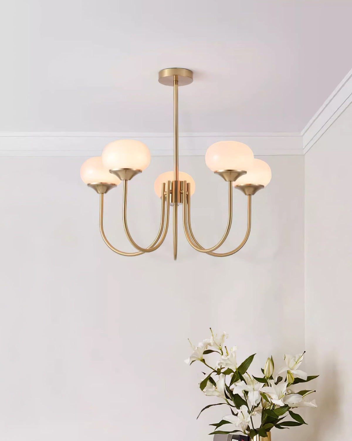 Velenian Kronleuchter rosa Glas Kugel Gold