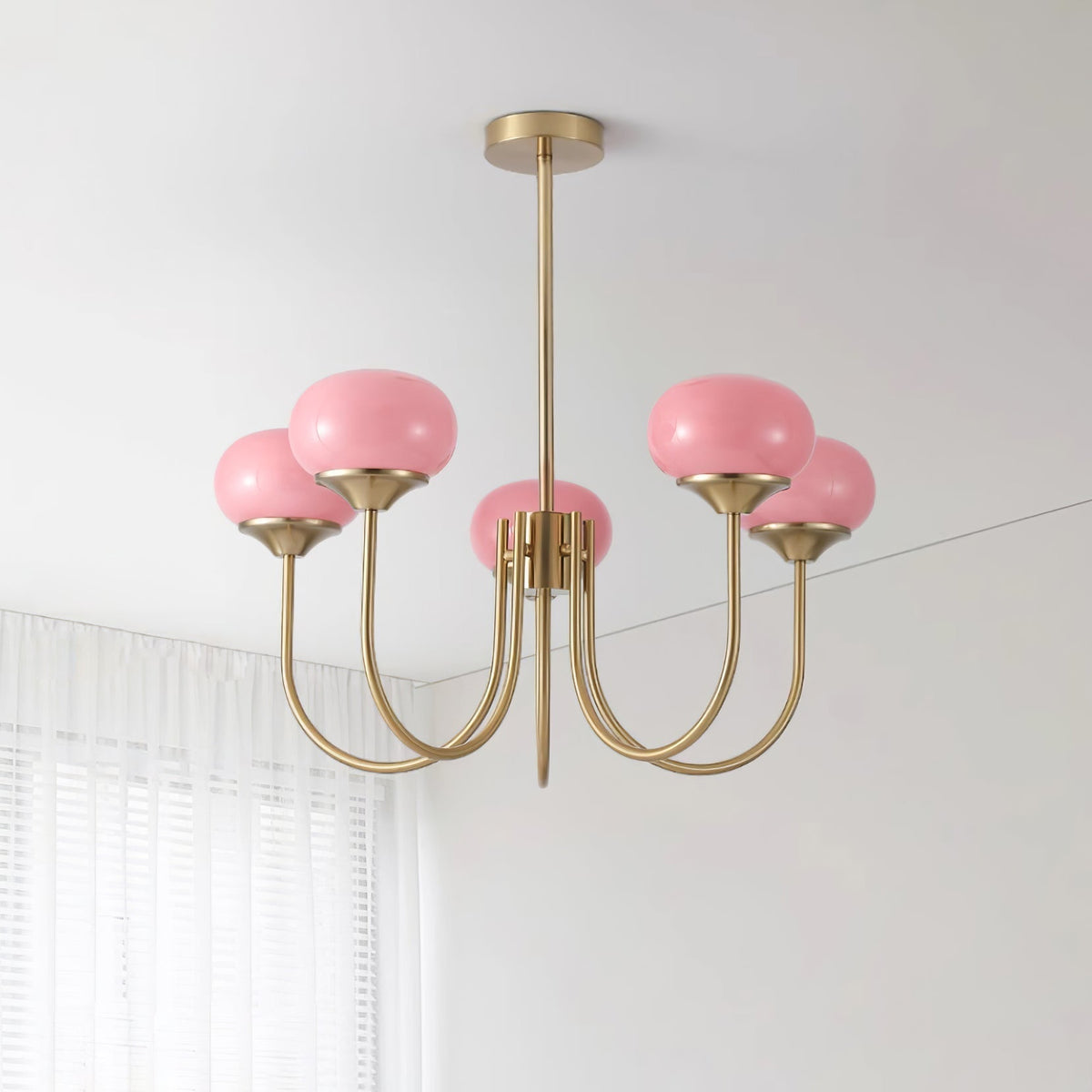 Velenian Kronleuchter rosa Glas Kugel Gold