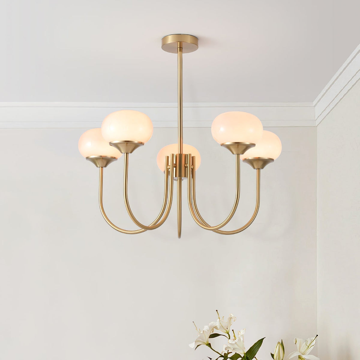 Velenian Kronleuchter rosa Glas Kugel Gold
