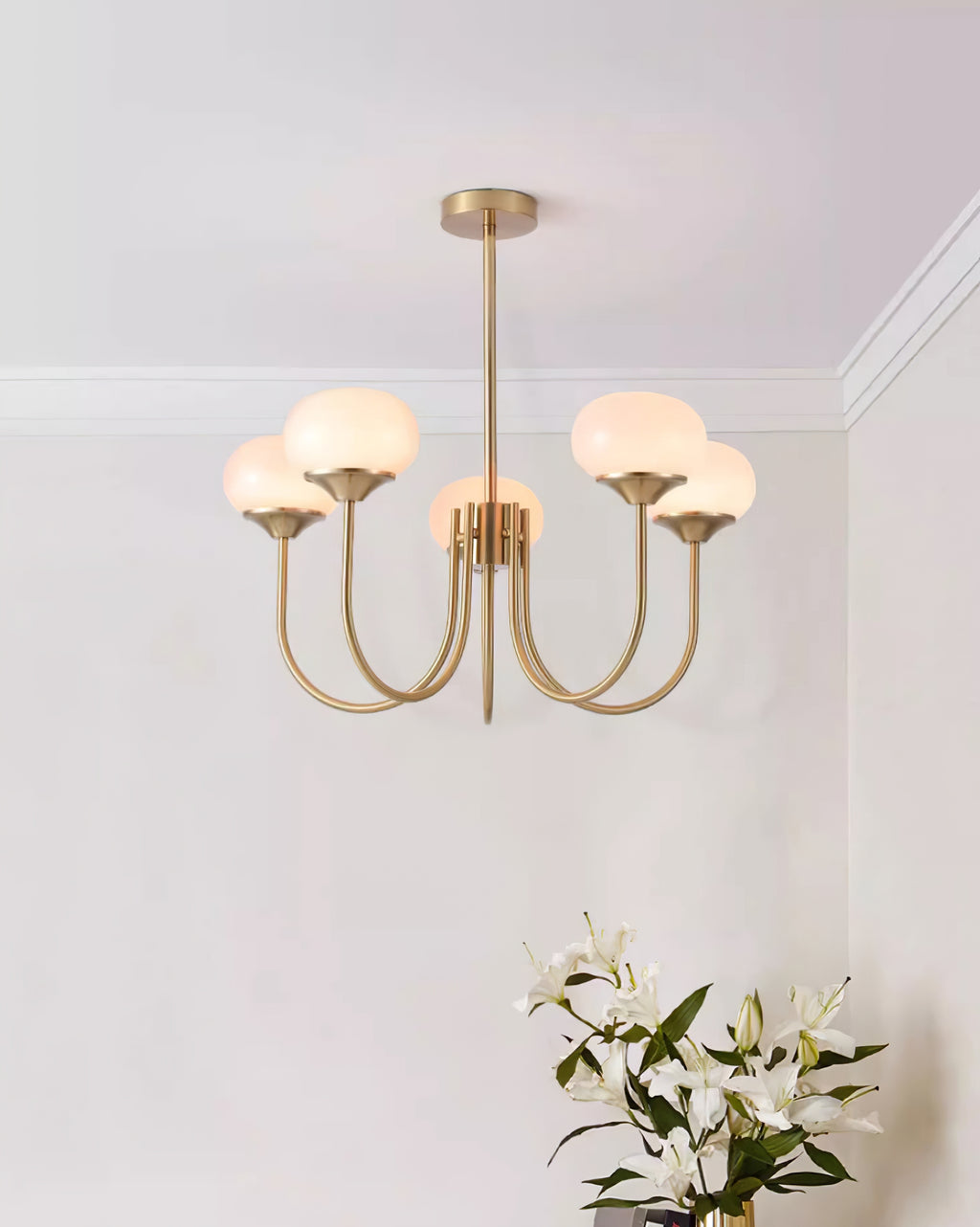 Velenian Kronleuchter rosa Glas Kugel Gold