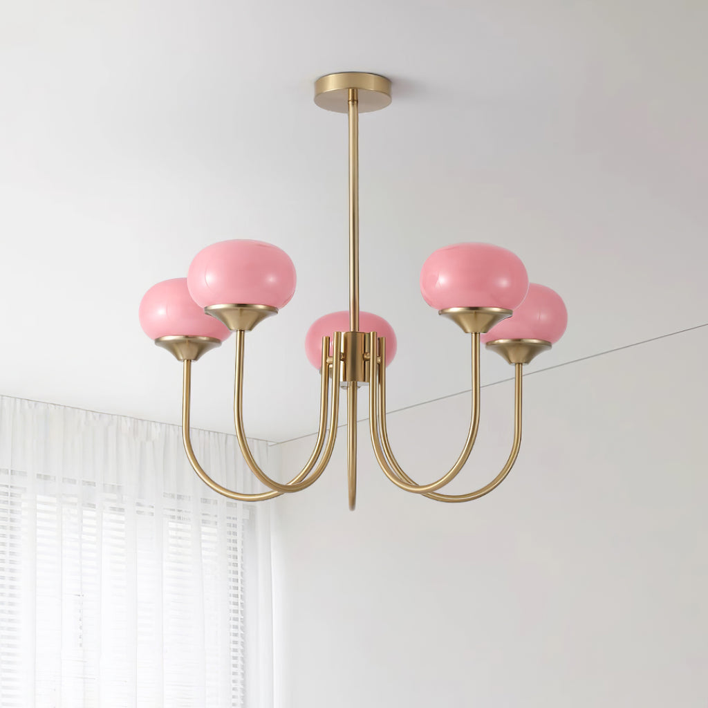 Velenian Kronleuchter rosa Glas Kugel Gold