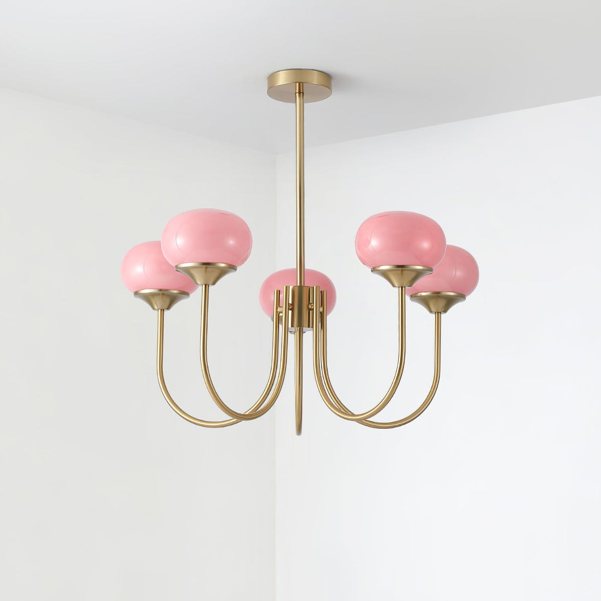 Velenian Kronleuchter rosa Glas Kugel Gold
