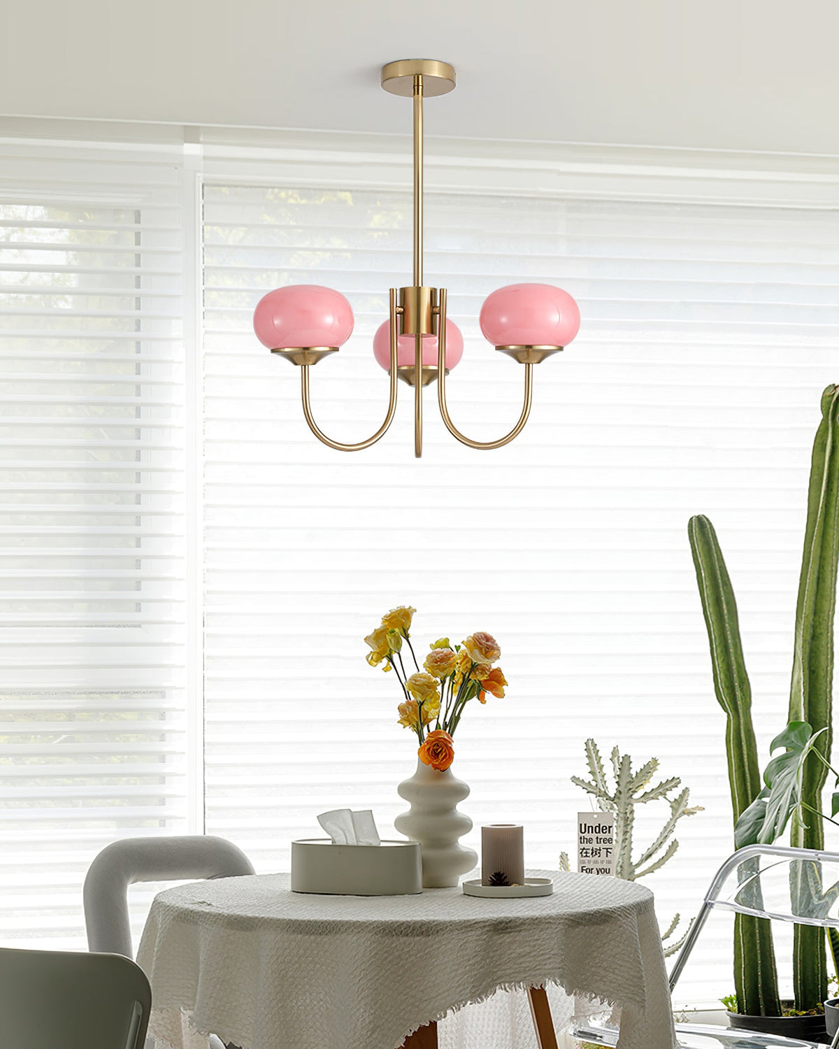 Velenian Kronleuchter rosa Glas Kugel Gold