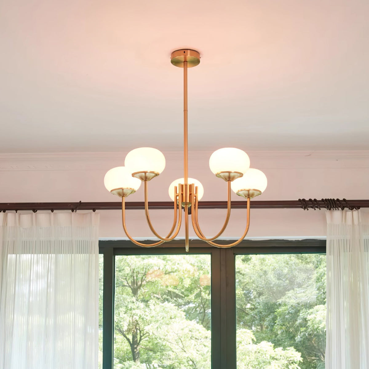 Velenian Kronleuchter rosa Glas Kugel Gold