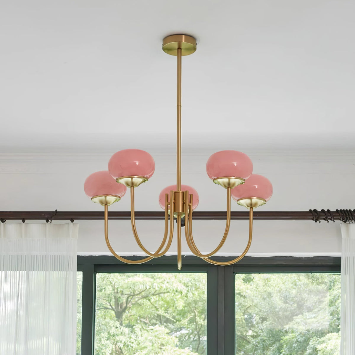 Velenian Kronleuchter rosa Glas Kugel Gold