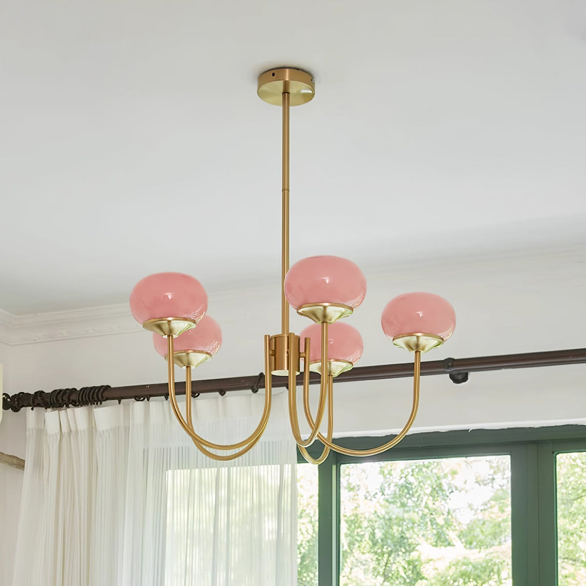 Velenian Kronleuchter rosa Glas Kugel Gold