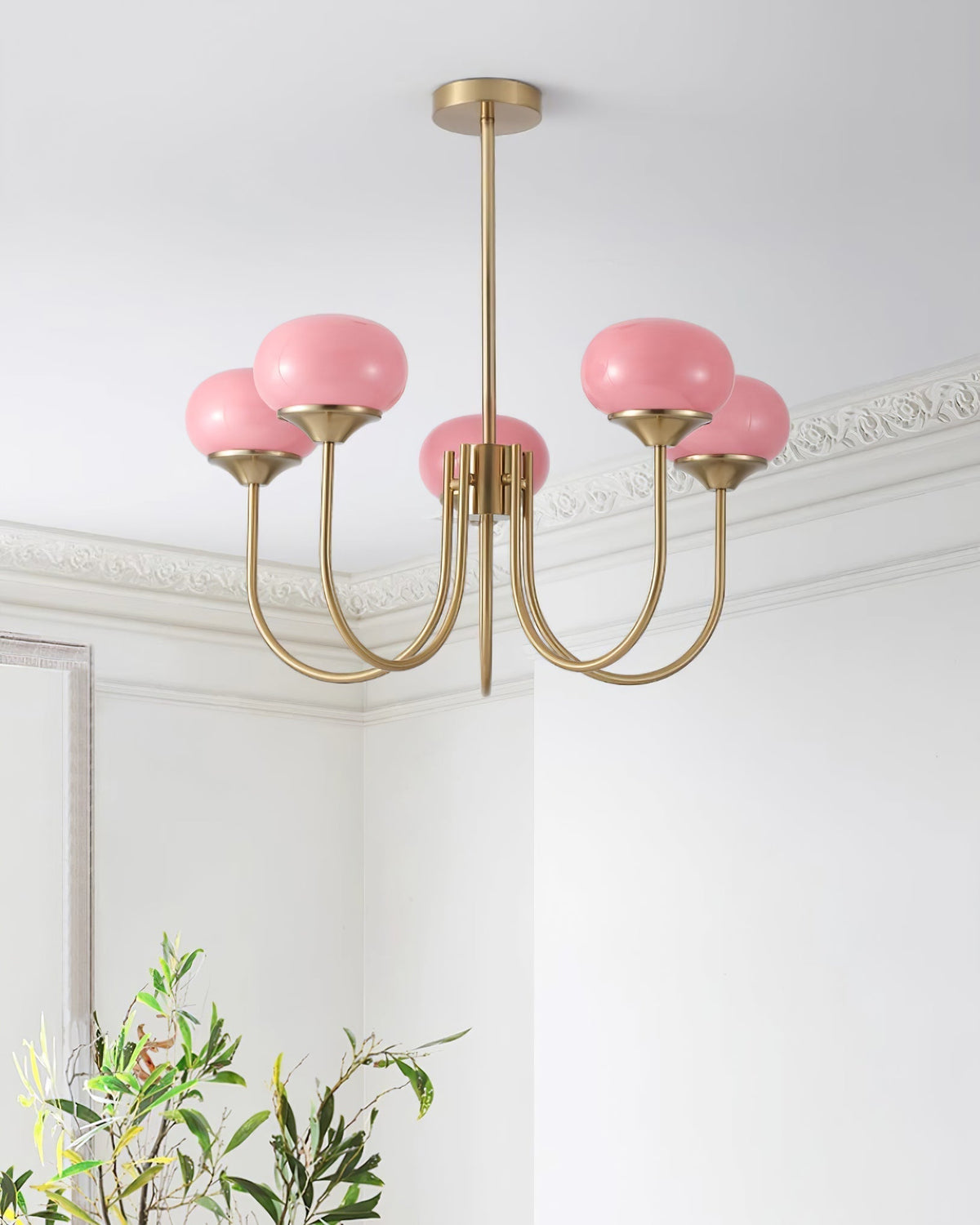 Velenian Kronleuchter rosa Glas Kugel Gold
