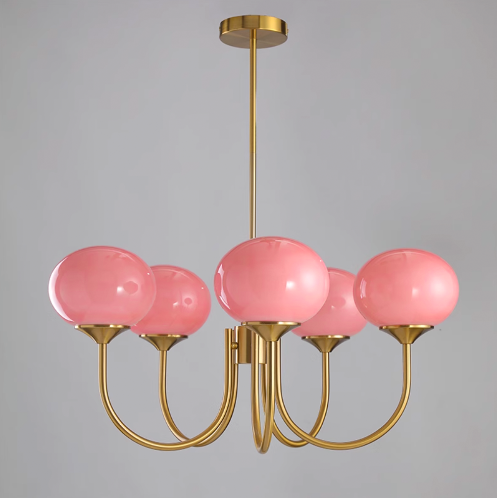 Velenian Kronleuchter rosa Glas Kugel Gold
