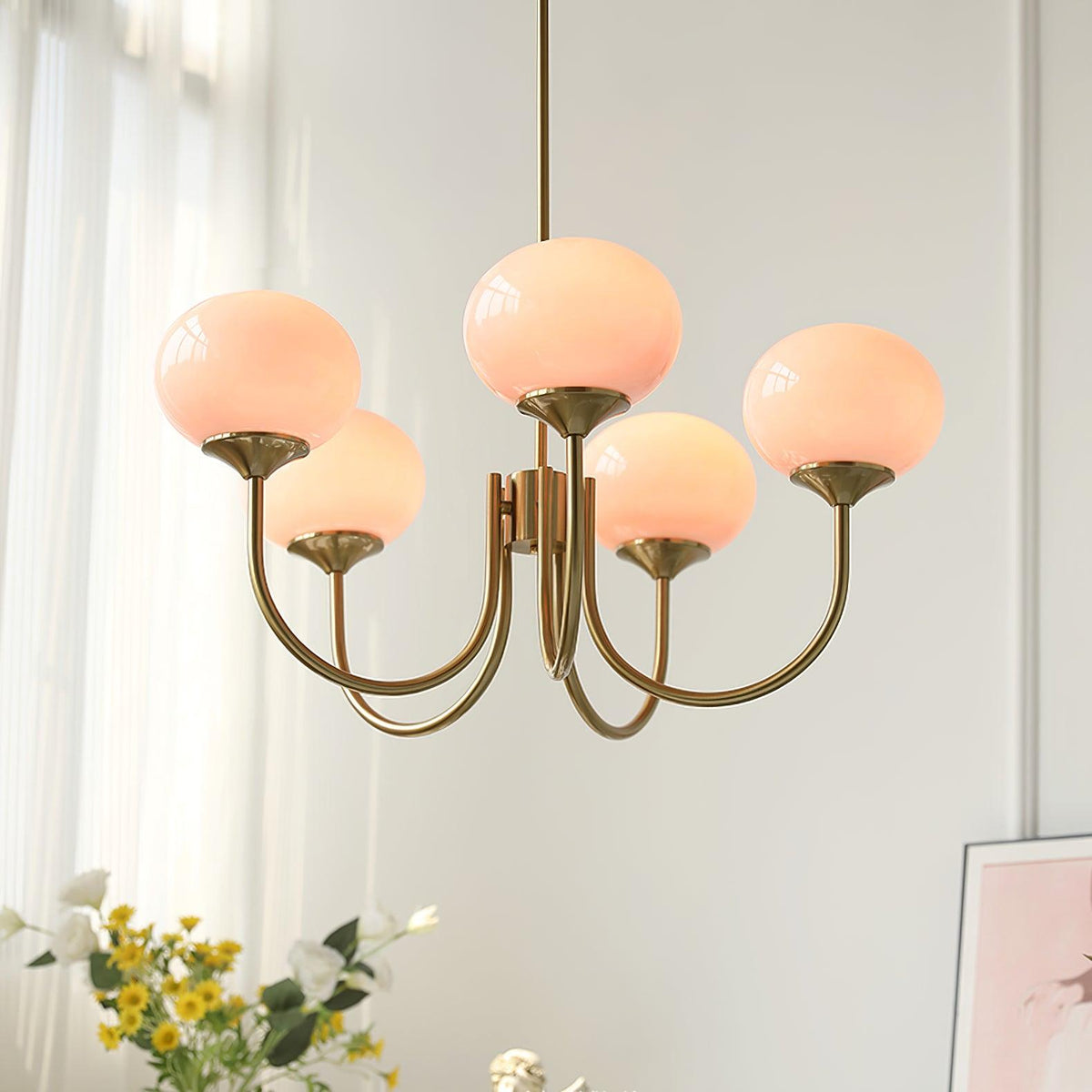 Velenian Kronleuchter rosa Glas Kugel Gold