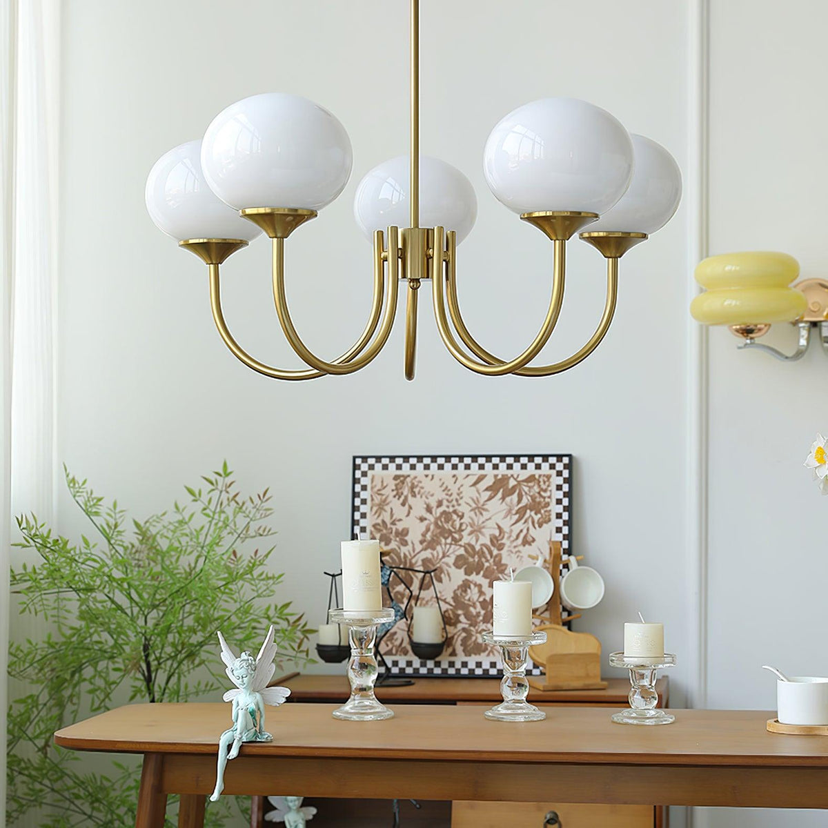 Velenian Kronleuchter rosa Glas Kugel Gold