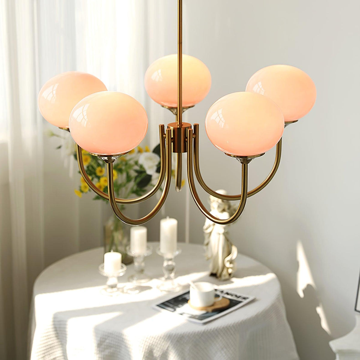 Velenian Kronleuchter rosa Glas Kugel Gold