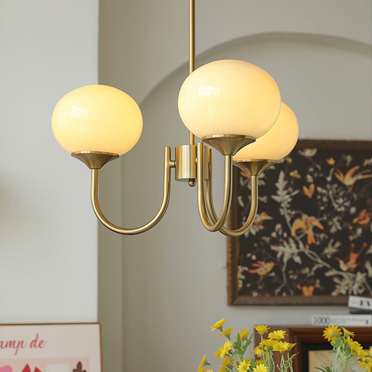Velenian Kronleuchter rosa Glas Kugel Gold