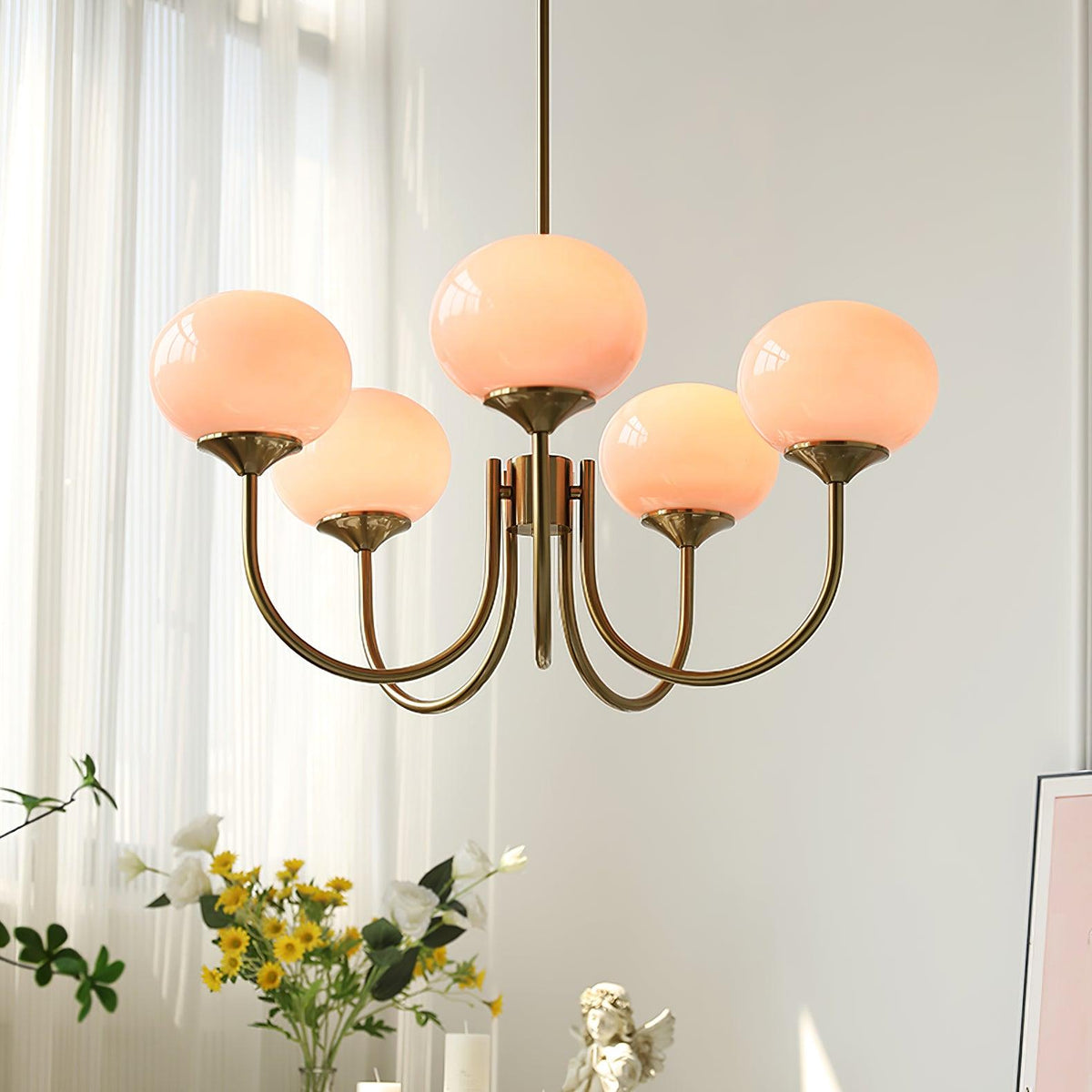 Velenian Kronleuchter rosa Glas Kugel Gold