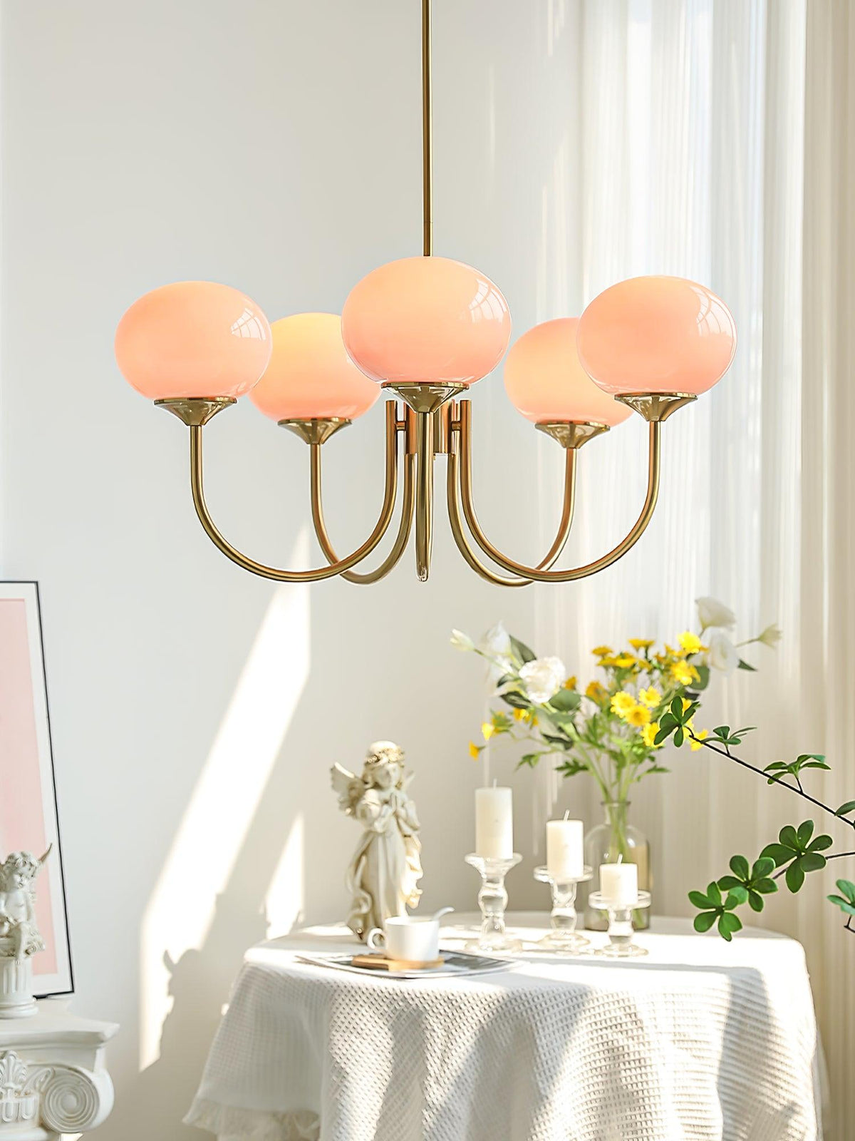 Velenian Kronleuchter rosa Glas Kugel Gold
