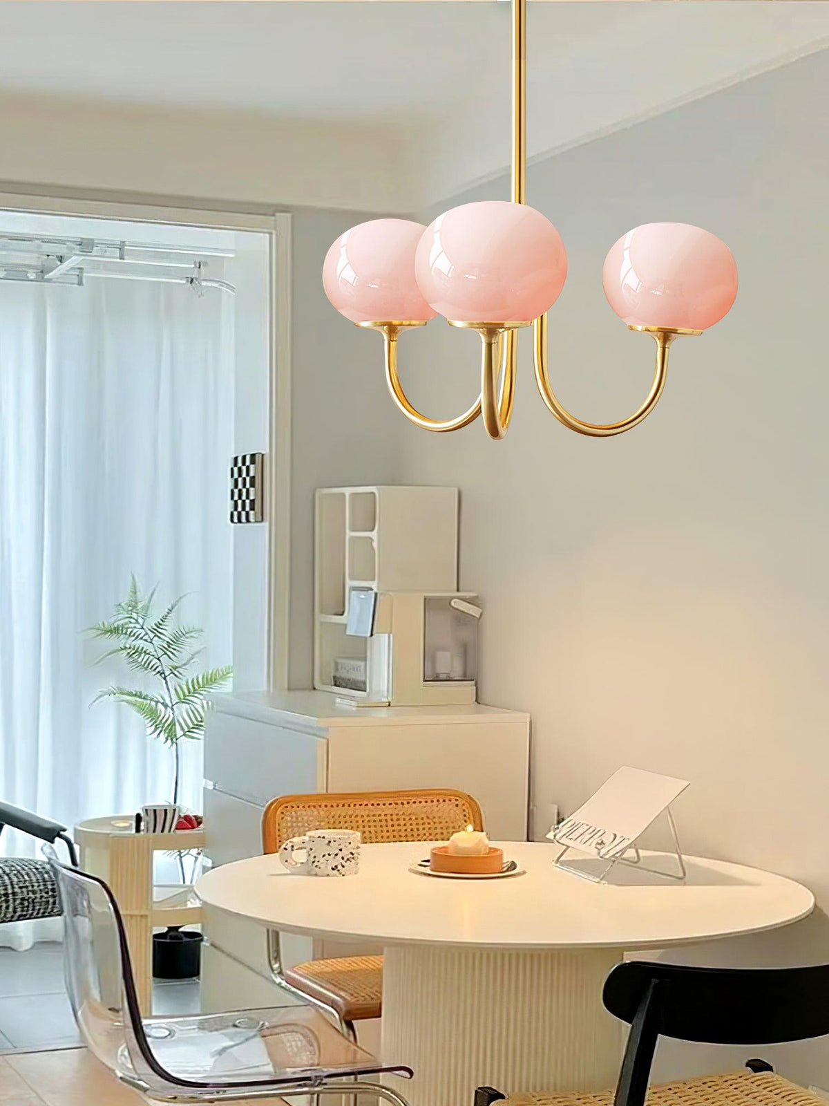 Velenian Kronleuchter rosa Glas Kugel Gold