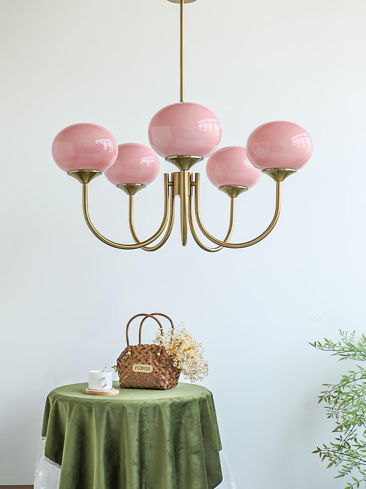Velenian Kronleuchter rosa Glas Kugel Gold