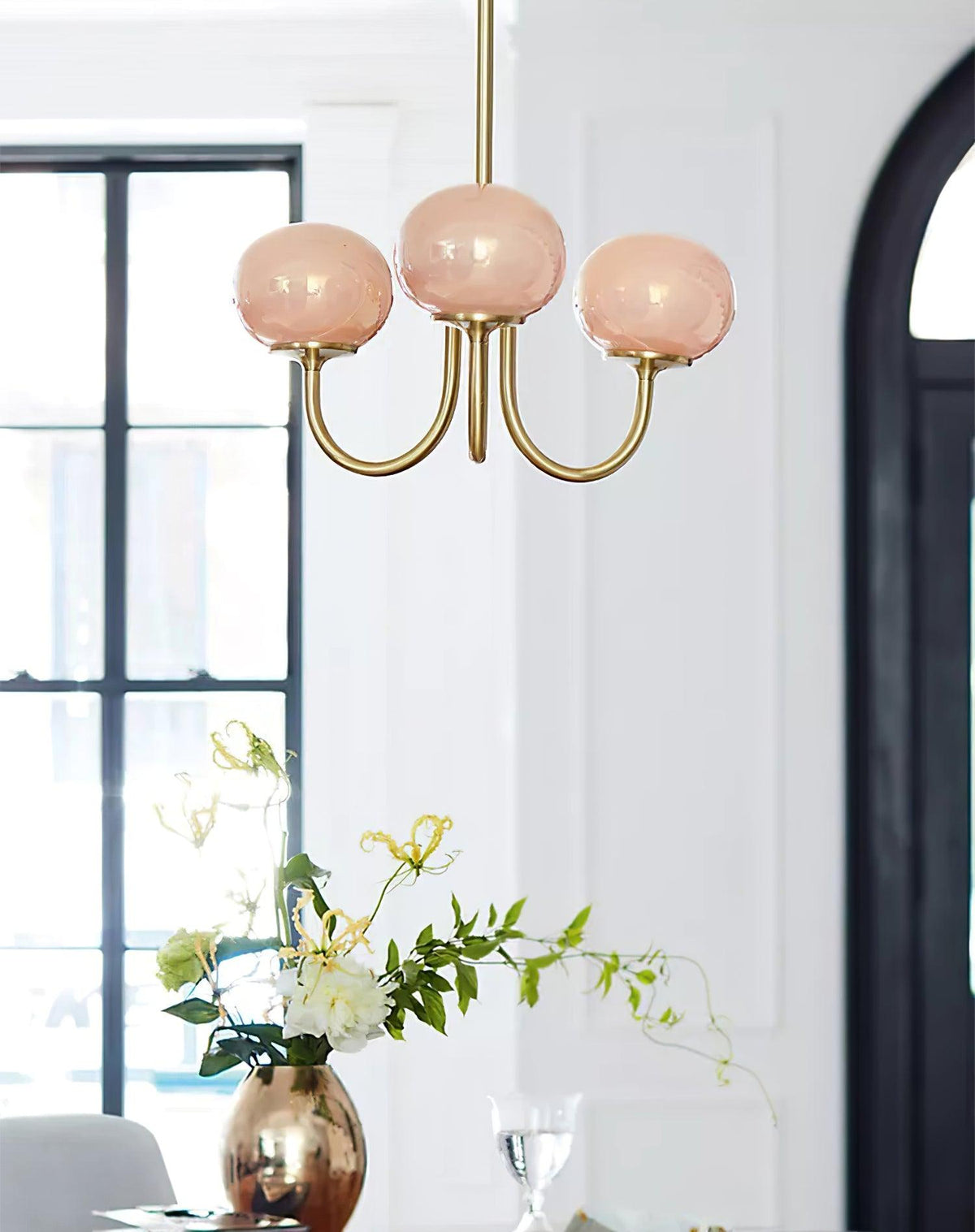 Velenian Kronleuchter rosa Glas Kugel Gold