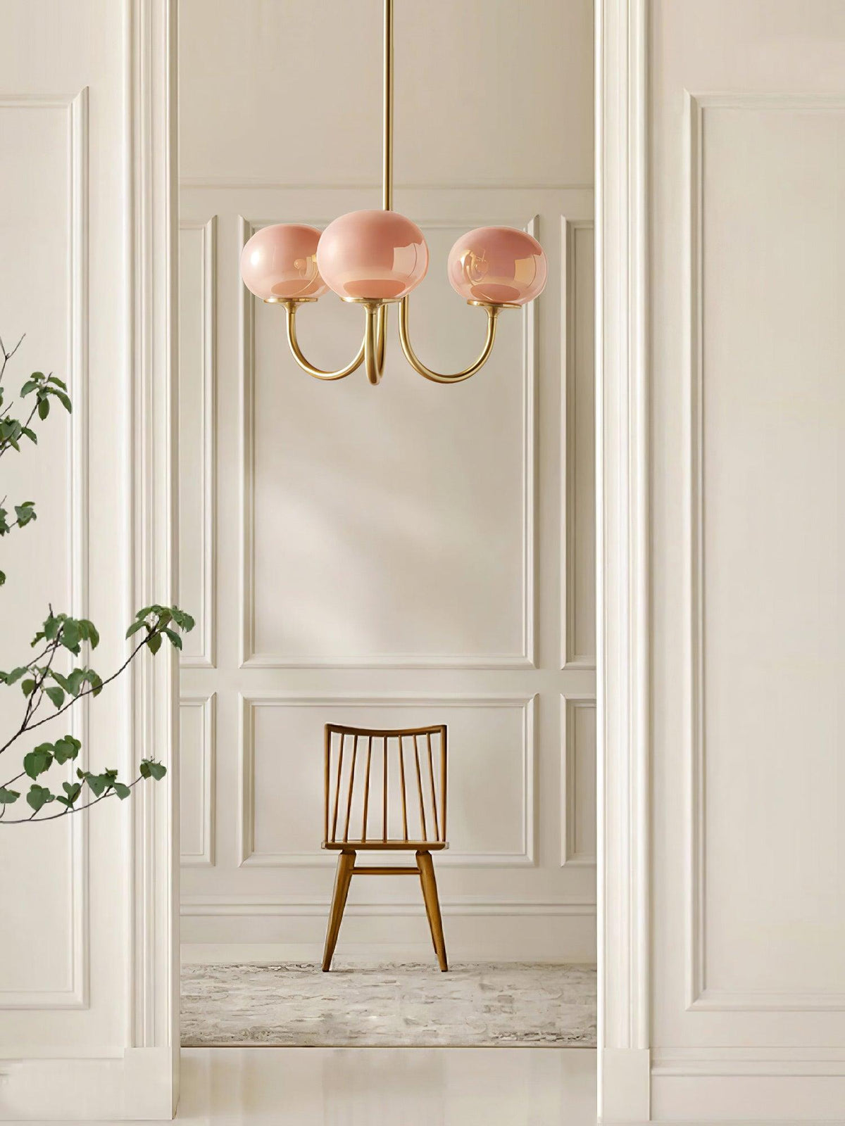 Velenian Kronleuchter rosa Glas Kugel Gold