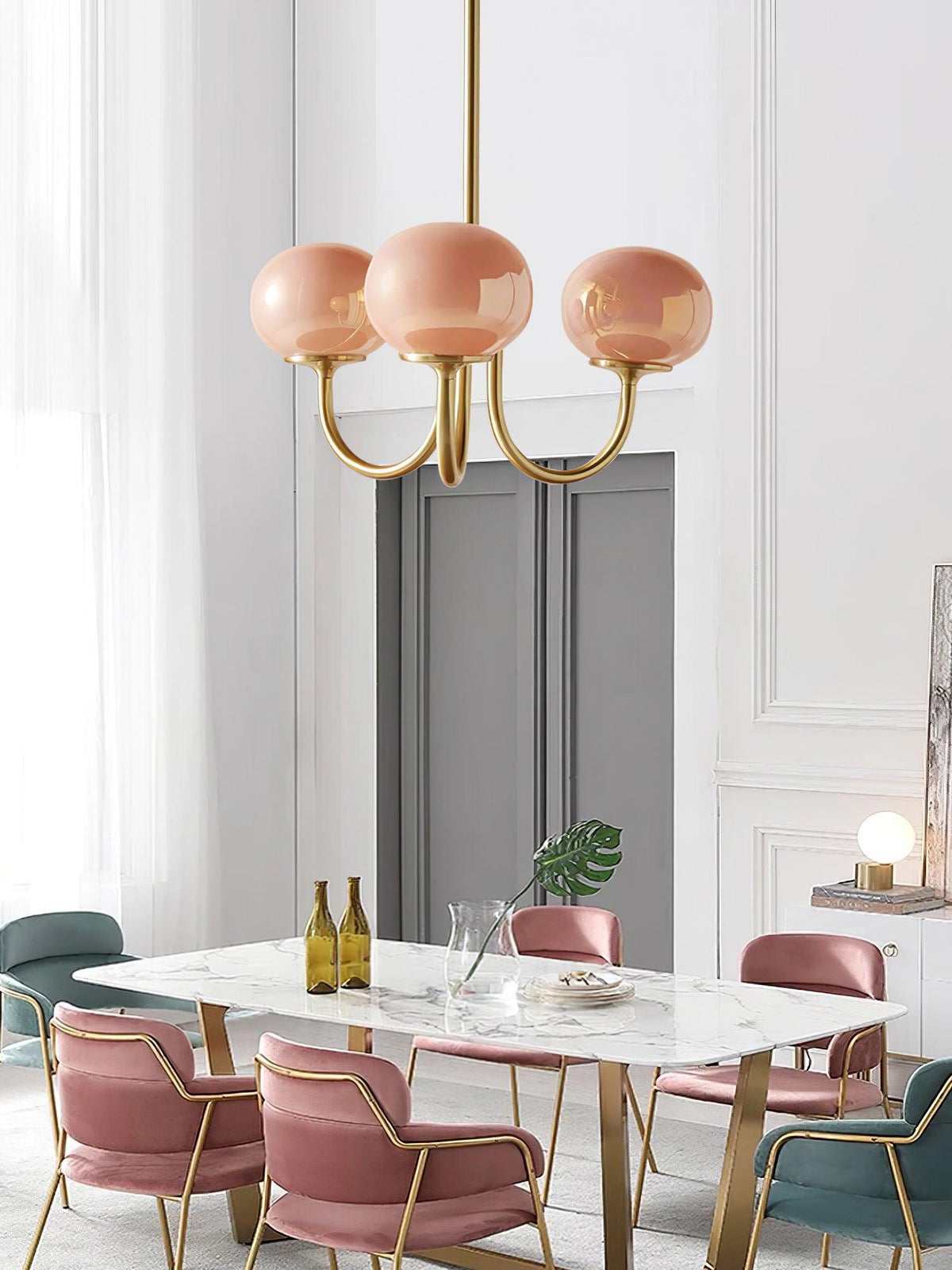 Velenian Kronleuchter rosa Glas Kugel Gold