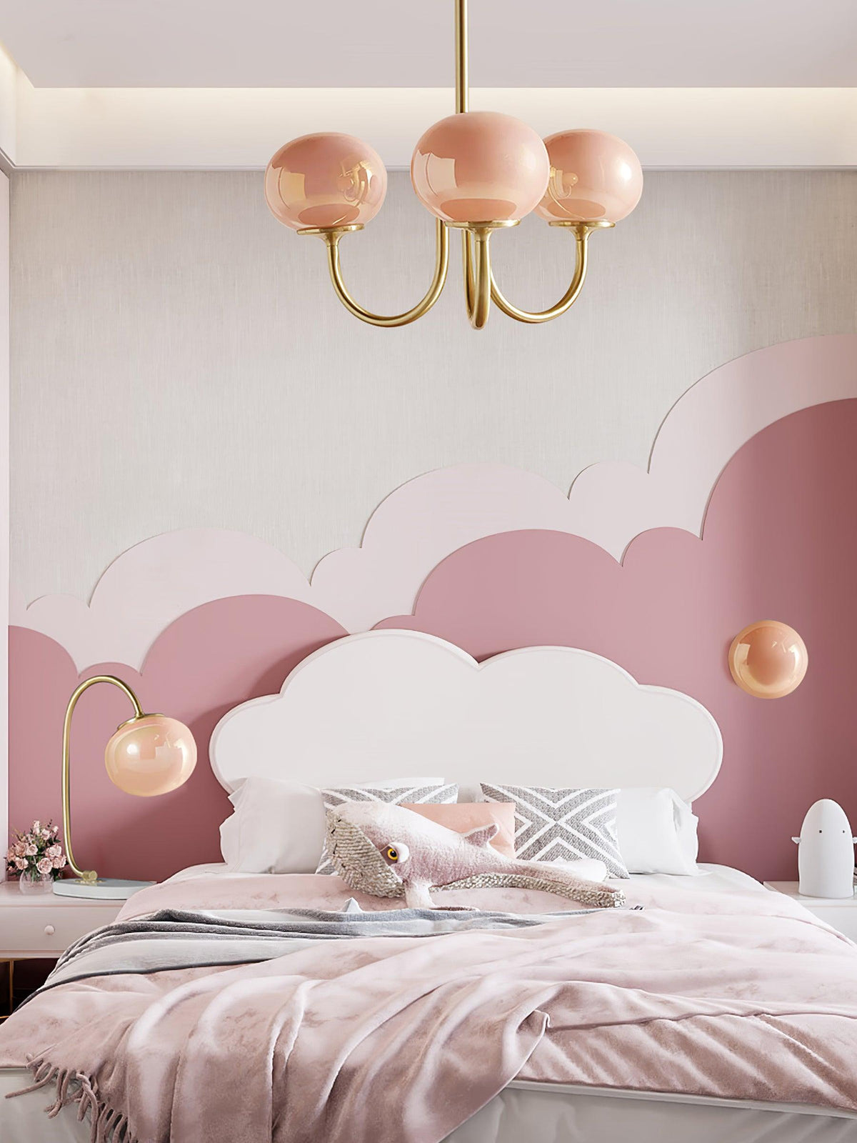 Velenian Kronleuchter rosa Glas Kugel Gold