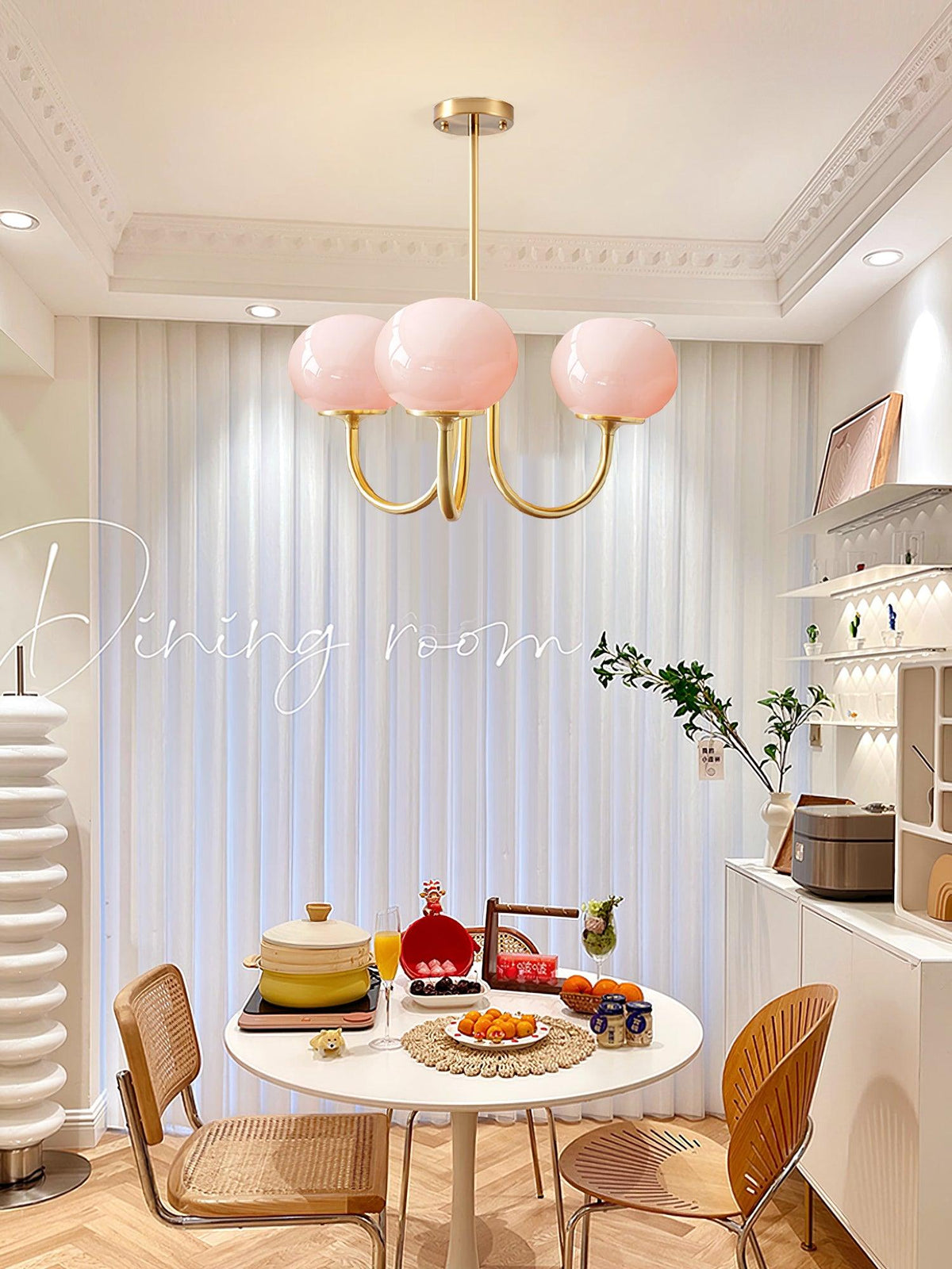 Velenian Kronleuchter rosa Glas Kugel Gold