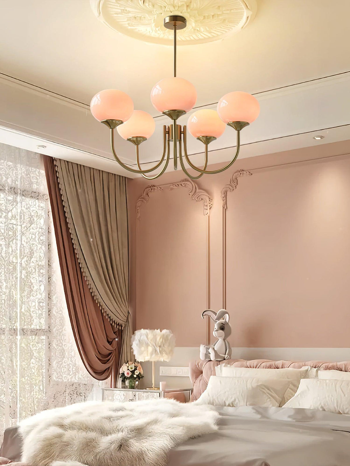 Velenian Kronleuchter rosa Glas Kugel Gold