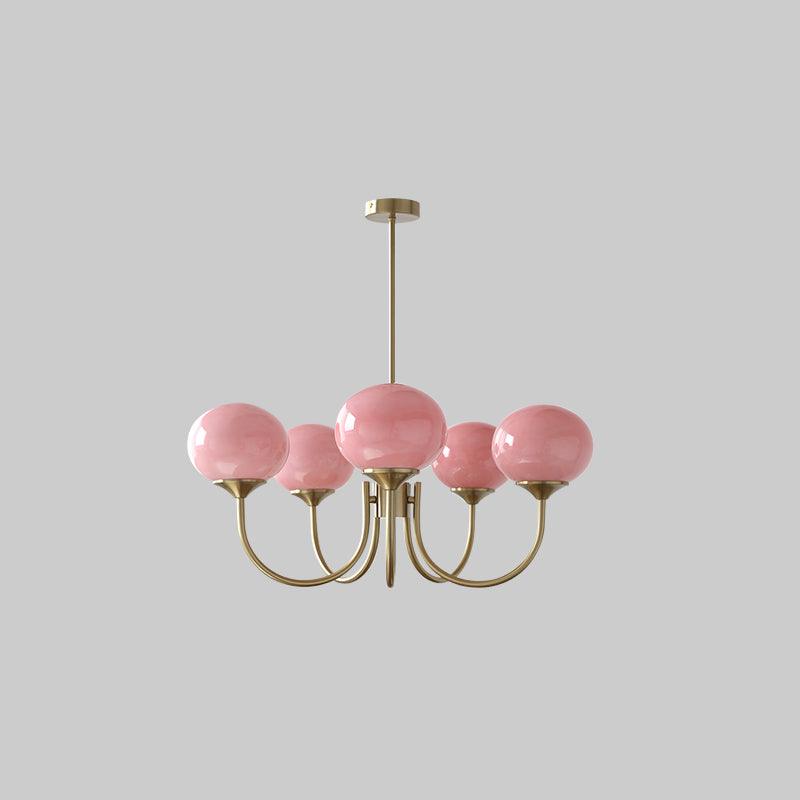 Velenian Kronleuchter rosa Glas Kugel Gold