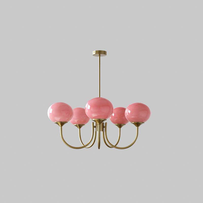 Velenian Kronleuchter rosa Glas Kugel Gold