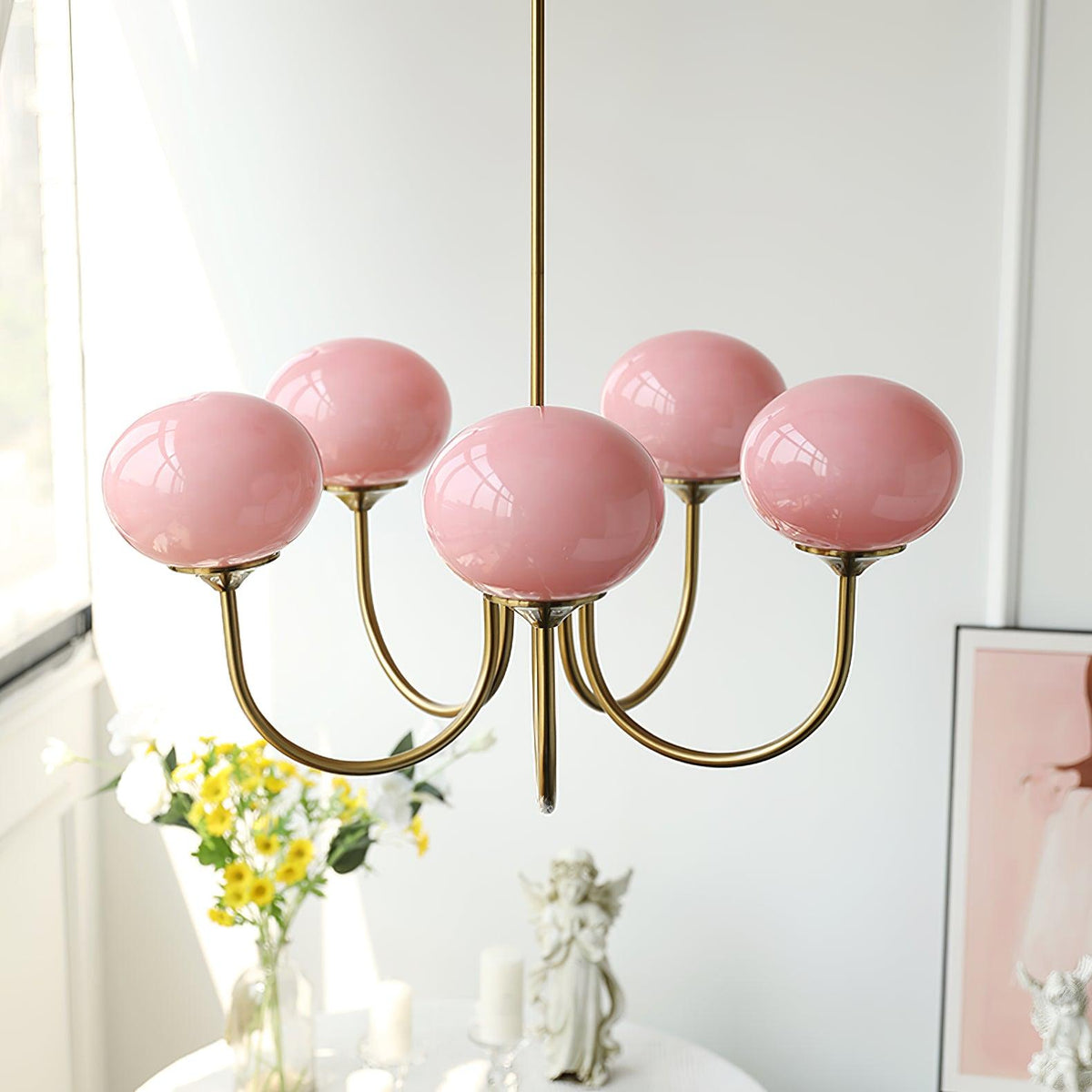 Velenian Kronleuchter rosa Glas Kugel Gold