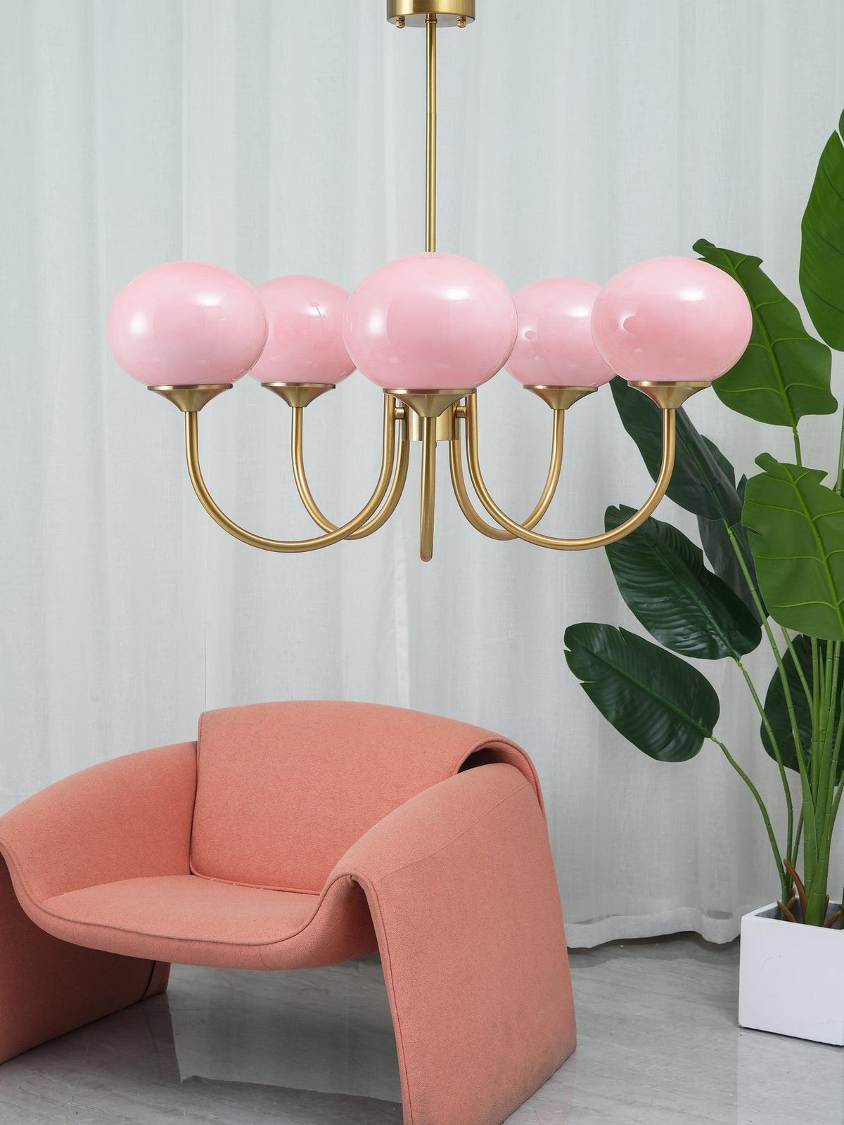 Velenian Kronleuchter rosa Glas Kugel Gold