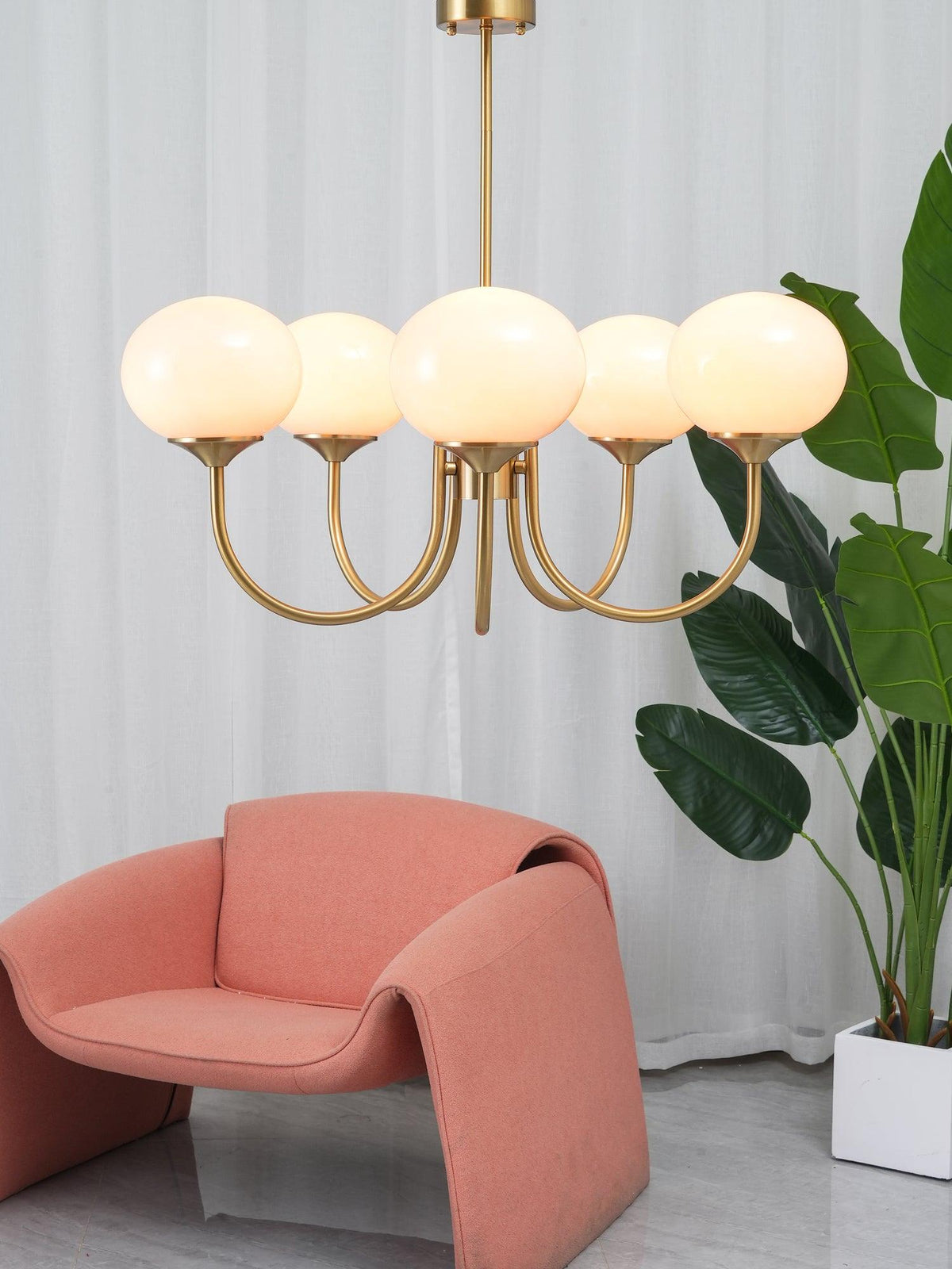 Velenian Kronleuchter rosa Glas Kugel Gold