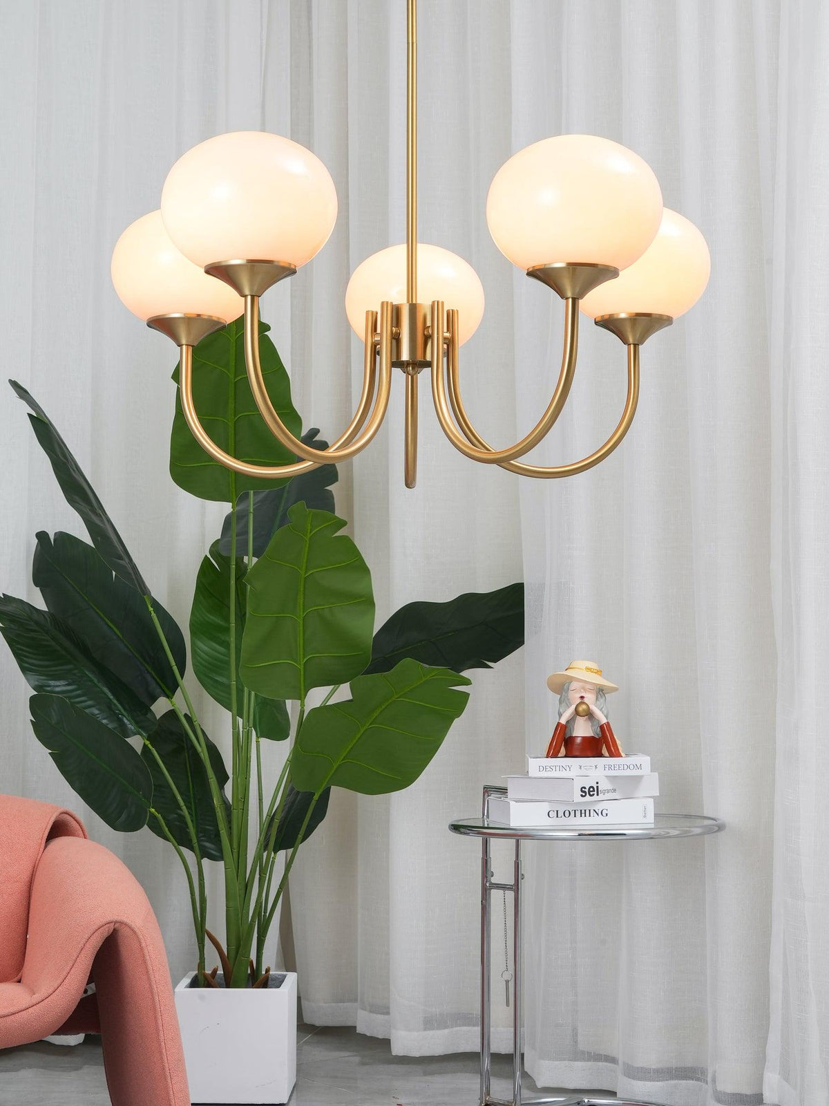 Velenian Kronleuchter rosa Glas Kugel Gold